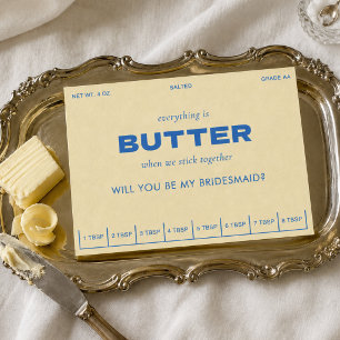 Butter Stick Gelb und Blau Brautjungfer Vorschlag Karte