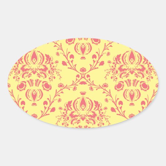 Butter und Cranberry Damask Ovaler Aufkleber (Vorderseite)