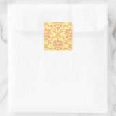 Butter und Cranberry Damask Quadratischer Aufkleber (Tasche)