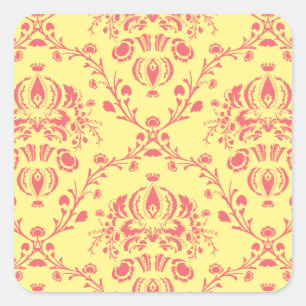 Butter und Cranberry Damask Quadratischer Aufkleber