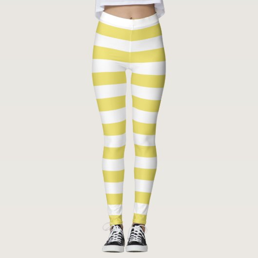 Butter und weiße Farbe horizontal gestreift Leggings (Vorderseite)