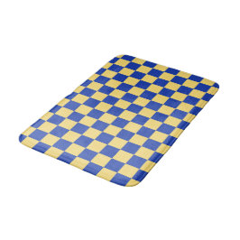 Butter yellow and blue checkered board pattern badematte