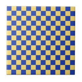 Butter yellow and blue checkered board pattern fliese
