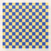 Butter yellow and blue checkered board pattern glasuntersetzer (Vorderseite)