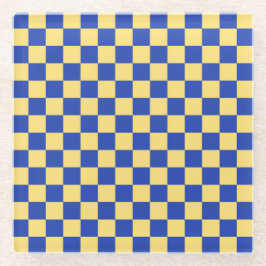 Butter yellow and blue checkered board pattern glasuntersetzer