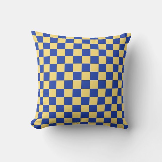 Butter yellow and blue checkered board pattern kissen (Vorderseite)