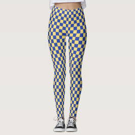 Butter yellow and blue checkered board pattern leggings