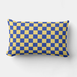 Butter yellow and blue checkered board pattern lendenkissen