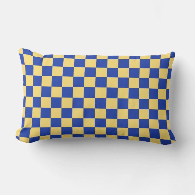 Butter yellow and blue checkered board pattern lendenkissen (Vorderseite)