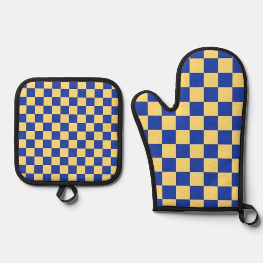 Butter yellow and blue checkered board pattern ofenhandschuh & Topflappen-Set (Vorderseite)