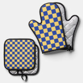 Butter yellow and blue checkered board pattern ofenhandschuh & Topflappen-Set (Vorderseite/Rückseite)