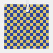 Butter yellow and blue checkered board pattern ornament aus glas (Rückseite)