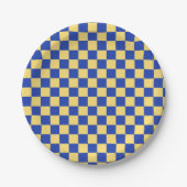 Butter yellow and blue checkered board pattern pappteller (Vorderseite)