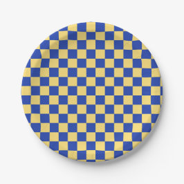 Butter yellow and blue checkered board pattern pappteller