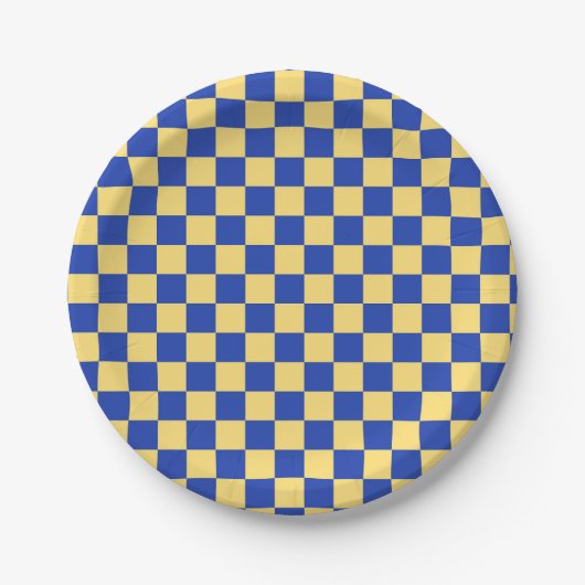 Butter yellow and blue checkered board pattern pappteller (Vorderseite)