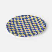 Butter yellow and blue checkered board pattern pappteller (Schrägansicht)