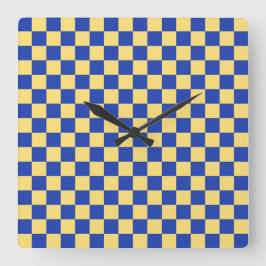 Butter yellow and blue checkered board pattern quadratische wanduhr