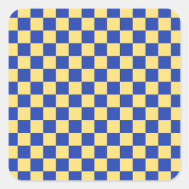 Butter yellow and blue checkered board pattern quadratischer aufkleber