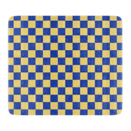 Butter yellow and blue checkered board pattern schneidebrett