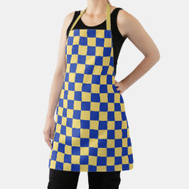 Butter yellow and blue checkered board pattern schürze