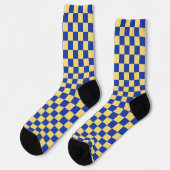 Butter yellow and blue checkered board pattern socken (Linkes Detail)