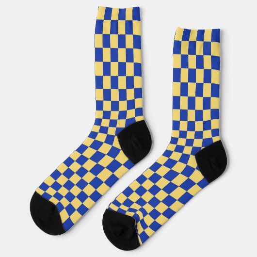 Butter yellow and blue checkered board pattern socken (Linkes Detail)