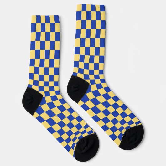 Butter yellow and blue checkered board pattern socken (Rechts)