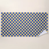 Butter yellow and blue checkered board pattern strandtuch (Vorderseite)