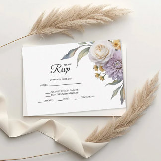 Butter Yellow And Lilac Floral Wedding RSVP Cards