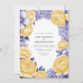 Butter Yellow and Periwinkle Floral Wedding Photo Einladung (Vorderseite)