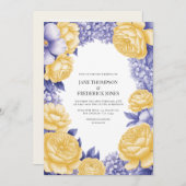 Butter Yellow and Periwinkle Floral Wedding Photo Einladung (Vorne/Hinten)