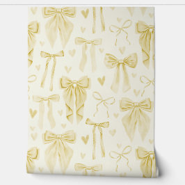 Butter Yellow Bows and Hearts on Cream Tapete