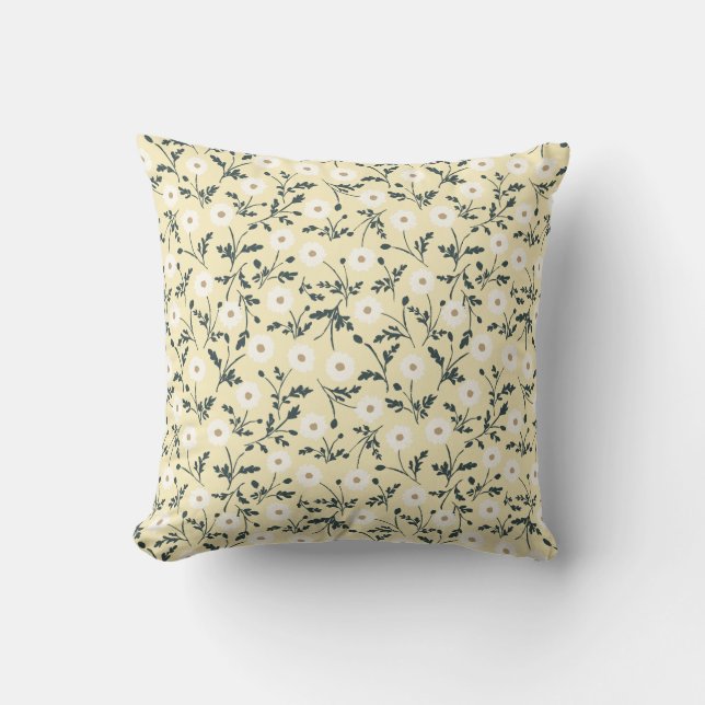 Butter Yellow Cream Modern Farmhouse Daisy Pattern Kissen (Vorderseite)