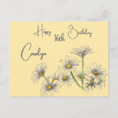 Butter Yellow Daisy Wasserfarbe Name & Alter Gebur Postkarte (Vorderseite)