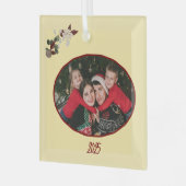 Butter Yellow & Deep Red Floral Photo Christmas Ornament Aus Glas (Vorderseite links)