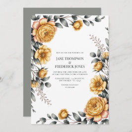 Butter Yellow & Dove Gray Botanical Floral Wedding Einladung