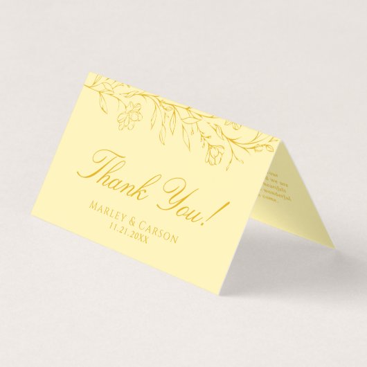 Butter Yellow Floral Wedding Folded Thank You Card (Vorderseite)