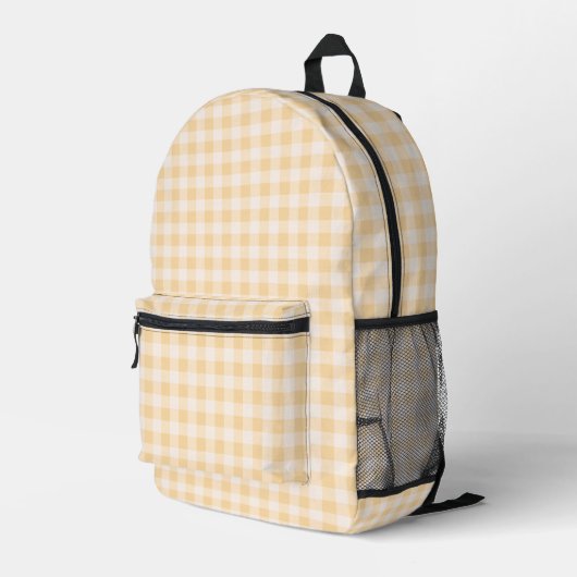 Butter Yellow Gingham Kariert Bedruckter Rucksack (Rückseitige Ecke Rechts)