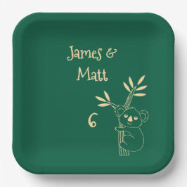 Butter Yellow & Green Australian Animals Birthday  Pappteller