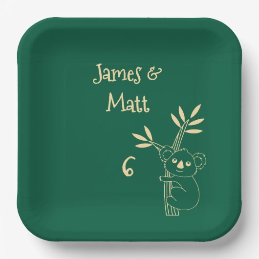 Butter Yellow & Green Australian Animals Birthday  Pappteller (Vorderseite)