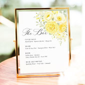 Butter Yellow Ivory Floral Wedding Bar Menu Sockelschild