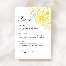 Butter Yellow Ivory Floral Wedding Details, Info Begleitkarte