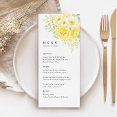Butter Yellow Ivory Floral Wedding Reception Menükarte