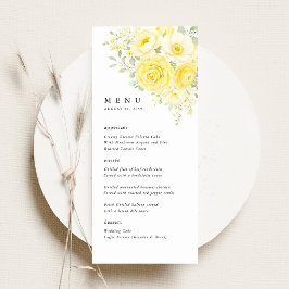 Butter Yellow Ivory Floral Wedding Reception Menükarte