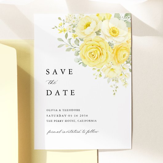 Butter Yellow Ivory Floral Wedding Save The Date