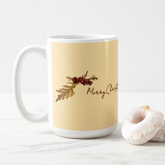 Butter Yellow Message Fern & Tiny Pine Cone Kaffeetasse (Mit Donut)