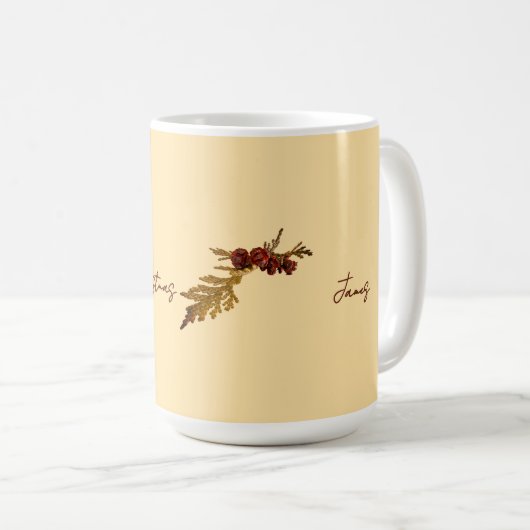 Butter Yellow Message Fern & Tiny Pine Cone Kaffeetasse (VorderseiteRechts)