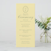 Butter Yellow Monogramm-Hochzeitsprogramm Einladung (Stehend Vorderseite)