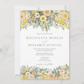 Butter Yellow Peach Sage Green Floral Wedding Einladung (Vorderseite)