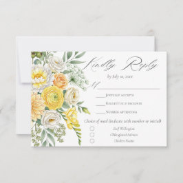 Butter Yellow Peach Sage Green Floral Wedding Meal RSVP Karte